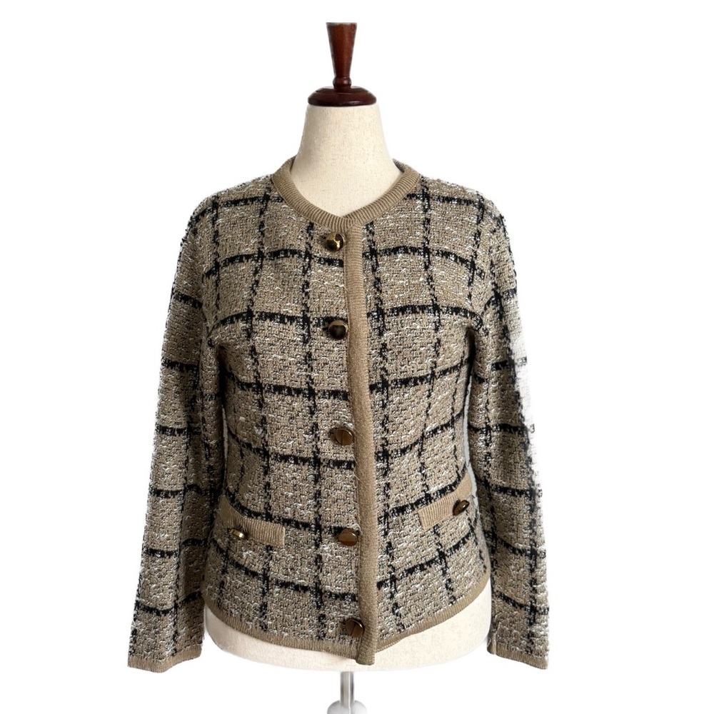 Women's Plaid Windowpane Knitted Cardigan